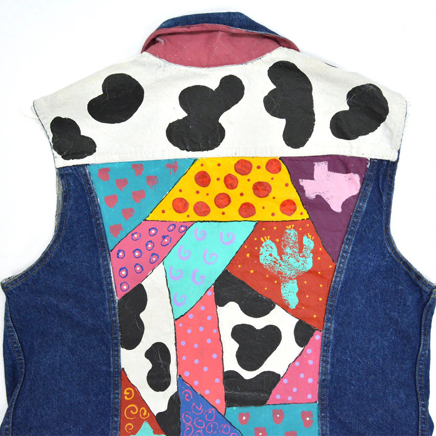 90's BRISTOL BLUES Painted Denim Vest, Cut-off... XXL