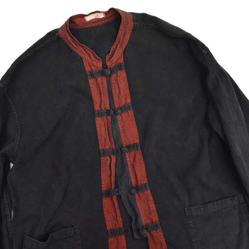 70s-style Kung Fu shirt, black cotton...