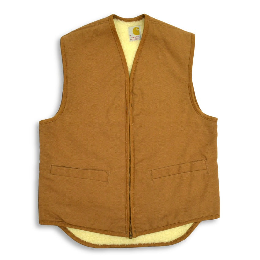 70's Deadstock Carhartt Brown Duck Vest with Boa... M