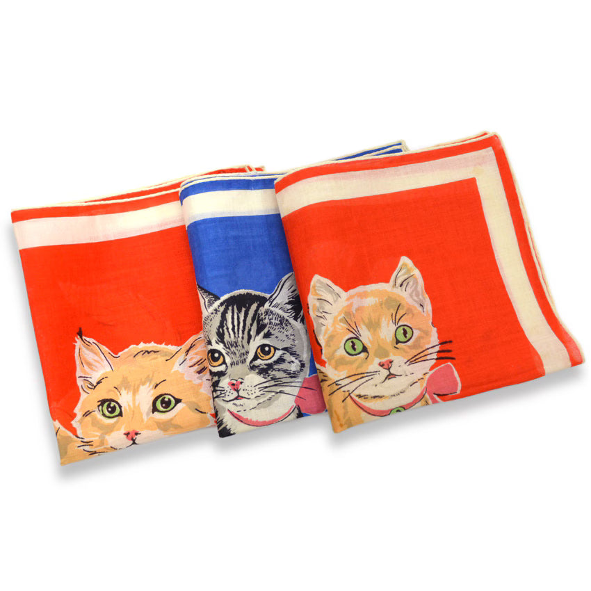50s-style cat-themed kids' handkerchiefs, set of 3...