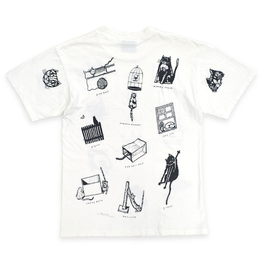 90's YOUR HEAD GOES HERE Cat Graphic T-Shirt ... L