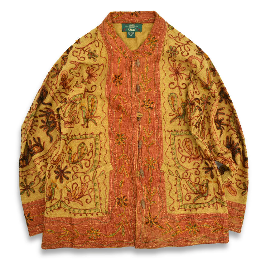 90's ORVIS Indian Cotton Embroidered Jacket with Fish Buttons... M