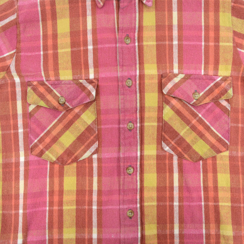 ~80's WINTER RUN PINK PLAID HEAVY FLANNEL SHIRT...