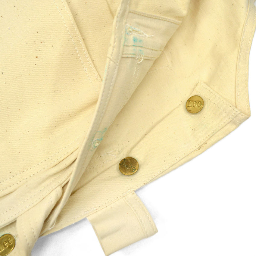 1970s Deadstock Lee Off-White Overalls, Double Knee, with Apron, Lot.C44SB ... W40 L30