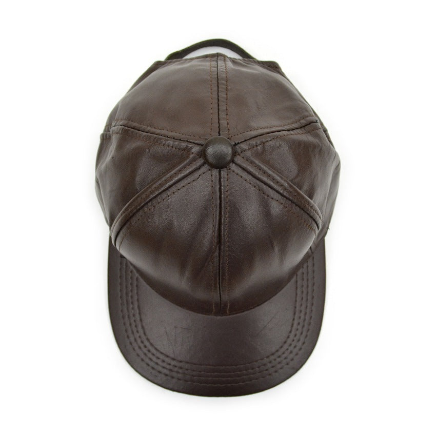 1980's DARK BROWN LEATHER CAP...