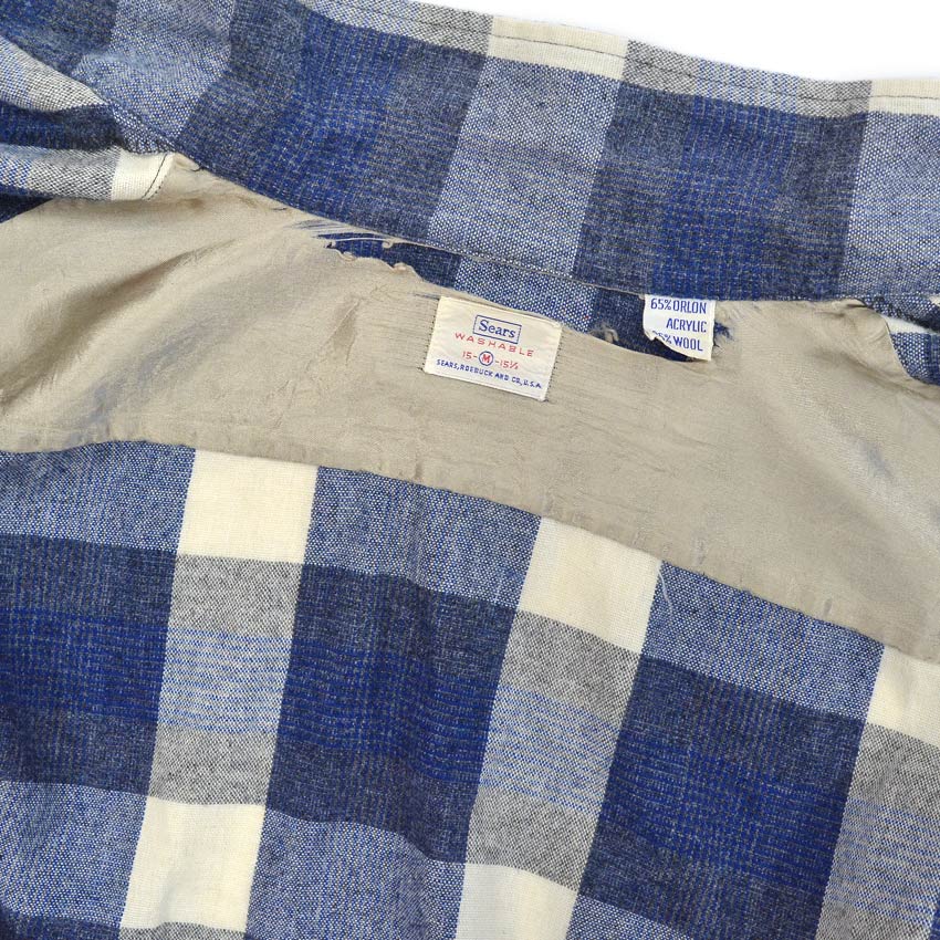 〜1960's SEARS BLUE PLAID SHIRT ... M