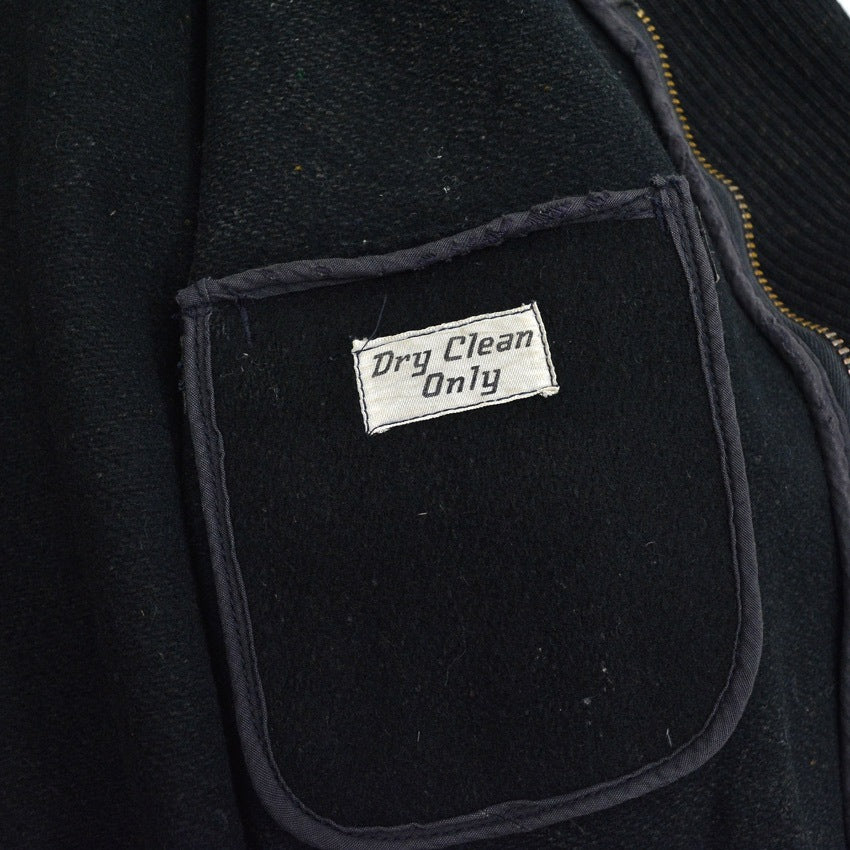 ~60's UNITOG BLACK ZIP UP WOOL JACKET...X-LARGE LONG
