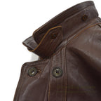 OLD FRANCE DOUBLE BREASTED BROWN LEATHER COAT MADE BY GVF...