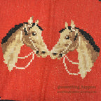 OLD TWO HORSE EMBROIDERY RUG... 102cm×86cm