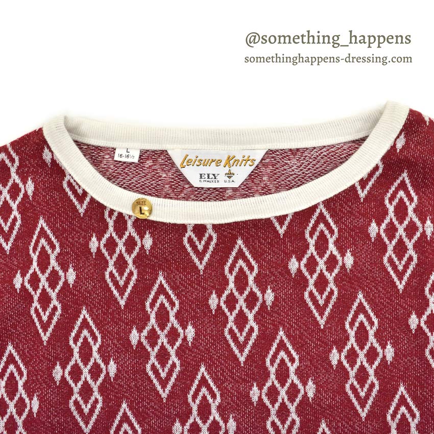 1960's~ DEADSTOCK ELY&WALKER LEISURE KNITS JACQUARD T-SHIRT RED... L