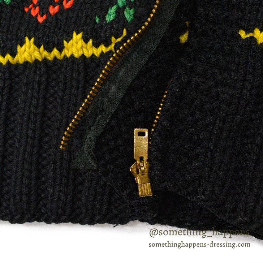 1950's INDIAN THUNDERBIRD HAND KNIT COWICHAN SWEATER BLACK...