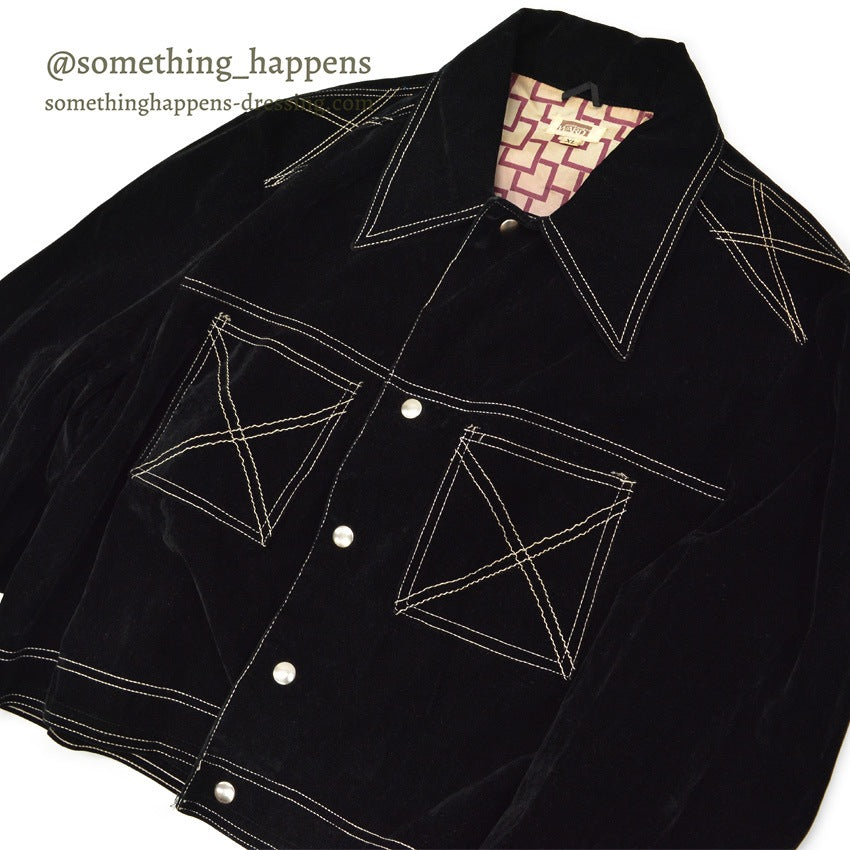 1970's MONTGOMERY WARD TWO POCKETS BLACK VELVETEEN JACKET... XL