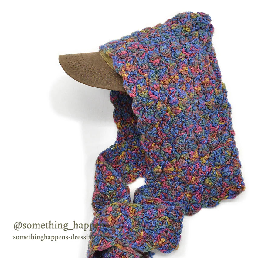 HOME MADE MIX COLOR HAND KNIT HOODED MUFFLER  ...