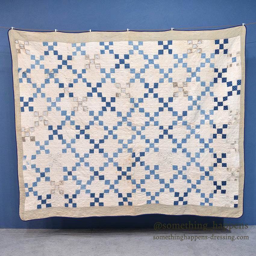 NINE PATCH INDIGO CALICO PATCHWORK QUILT... 202cm/168cm