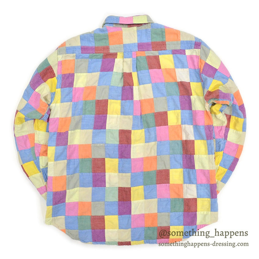 1990's J.CREW INDIA MADRAS PATCHWORK BD S/S SHIRT ... M