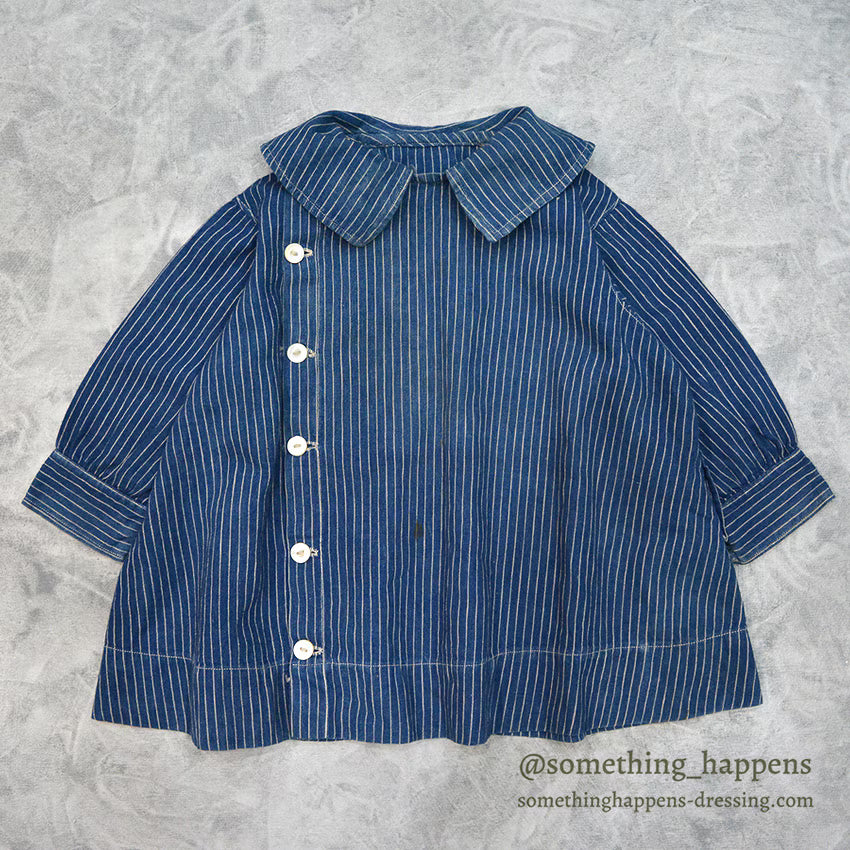 ~1920's ANTIQUE INDIGO STRIPE CALICO KIDS BLOUSE...