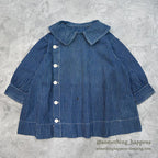 ~1920's ANTIQUE INDIGO STRIPE CALICO KIDS BLOUSE...