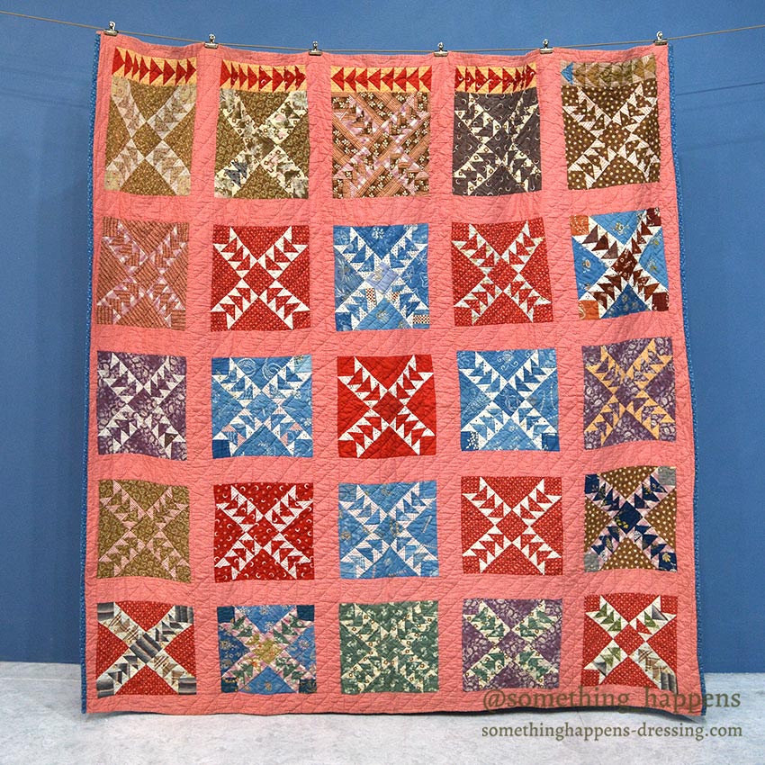 ANTIQUE WILD GOOSE CHASE RED/INDIGO PATCHWORK QUILT... 171cm/171cm