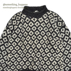 OLD ECUADOR HAND MADE WOOL KNIT SWEATER CROSS B/ W ... L