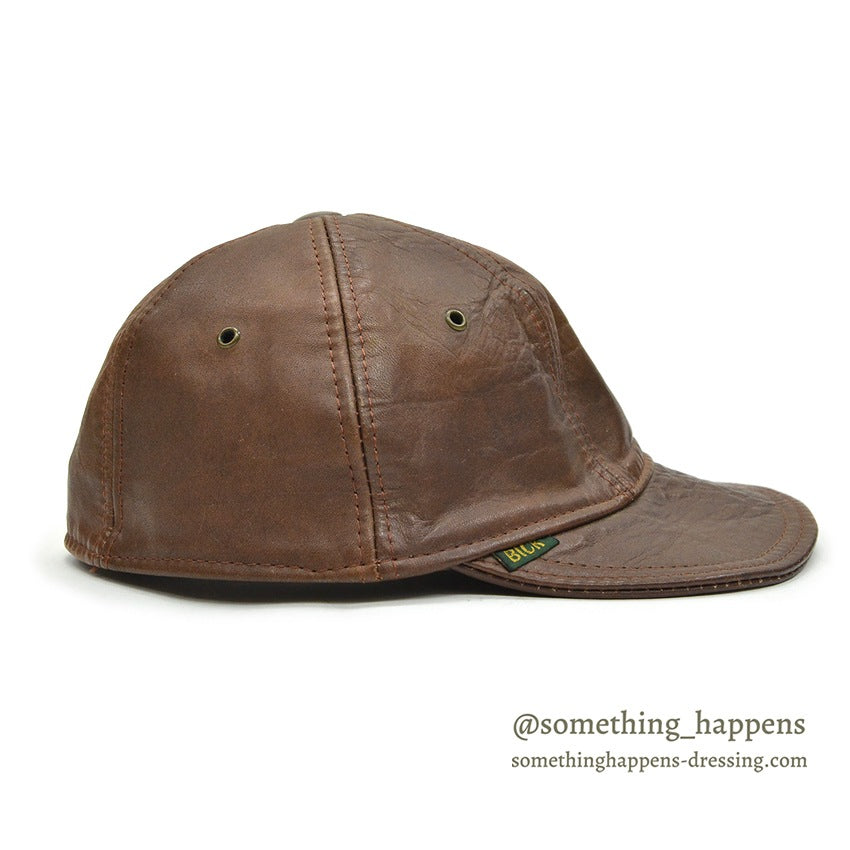 1980's~ BICK BROWN LEATHER CAP...XL