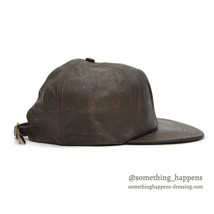 1980's DEADSTOCK ADVENTURE BOUND DARK BROWN LEATHER CAP...