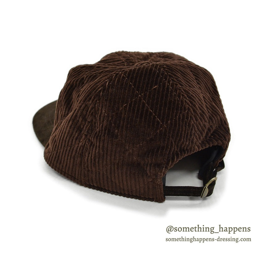 1990's EDDIE BAUER QUILTED CORDUROY & SUEDE DARK BROWN CAP...