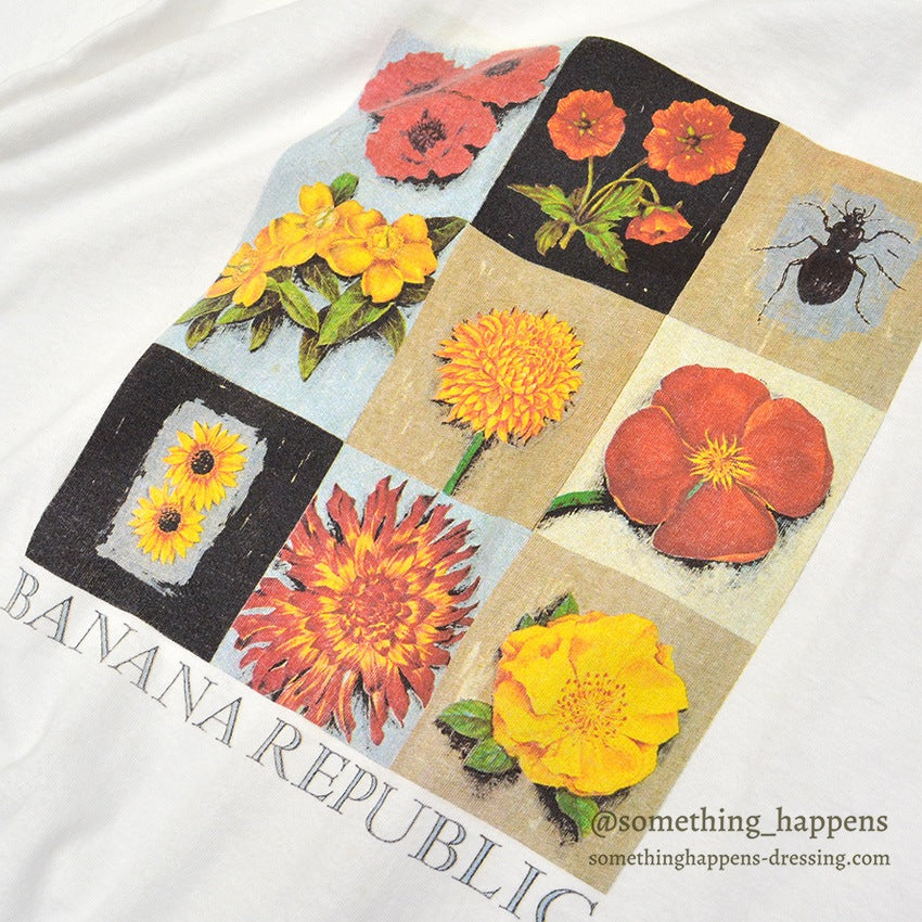 1980's~ BANANA REPUBLIC SAFARI & TRAVEL FLOWER ART T-SHIRT ... L