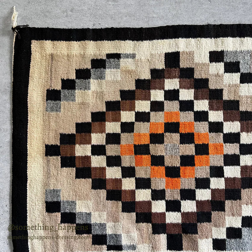 1940's~ NAVAJO RUG DOUBLE DIAMONDS PATTERN ... 145cm/78cm