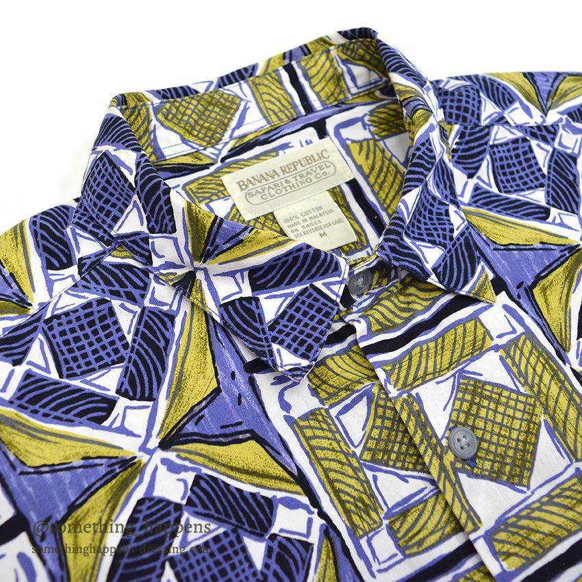 1980's BANANA REPUBLIC SAFARI & TRAVEL BATIK PRINT S/S SHIRT ... M