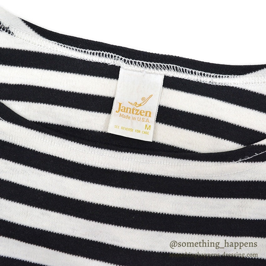 ~1980's JANTZEN BLACK / RED STRIPE POCKET T-SHIRT ... M