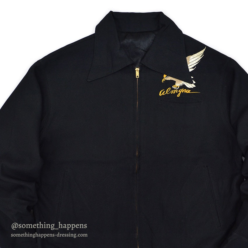1950's~ JAPAN SOUVENIR JACKET TIGER HEAD UNUSUAL JACKET BLACK...