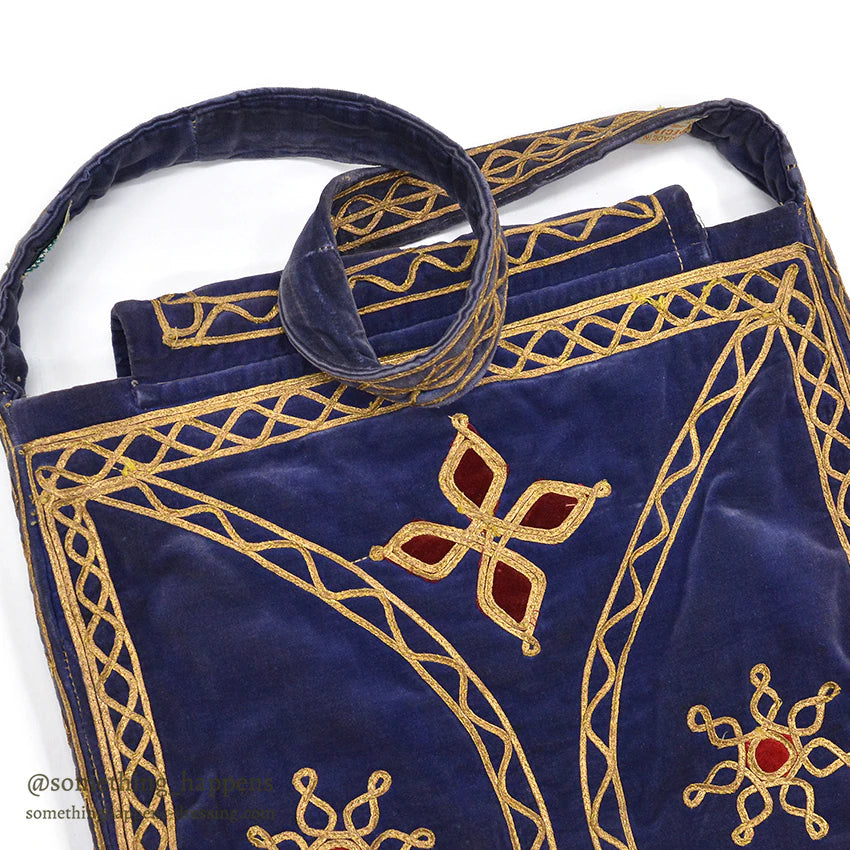 1950's~ KHYBER HAND MADE EMBROIDERED BLUE VELVET SHOULDER BAG...