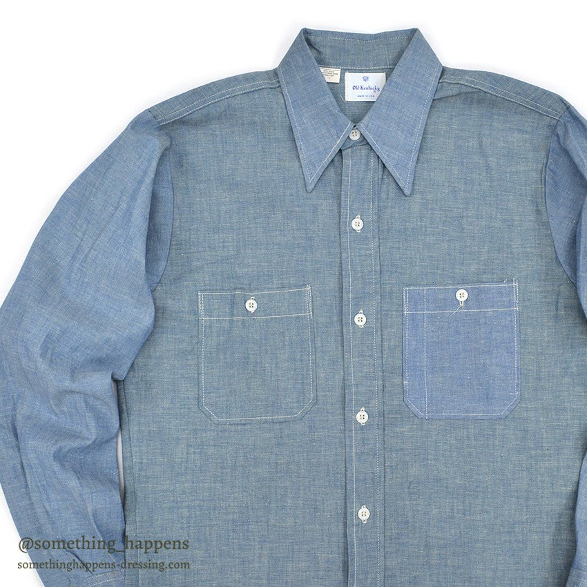 1970's DEADSTOCK OLD KENTUCKY TWO TONE ALL COTTON CHAMBRAY SHIRT... 15