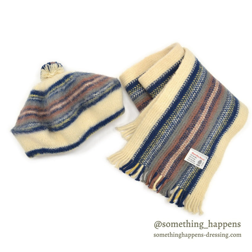 1980's LLBEAN MUTED BLUE STEWART WOOL HAT & WOOL SCARF...
