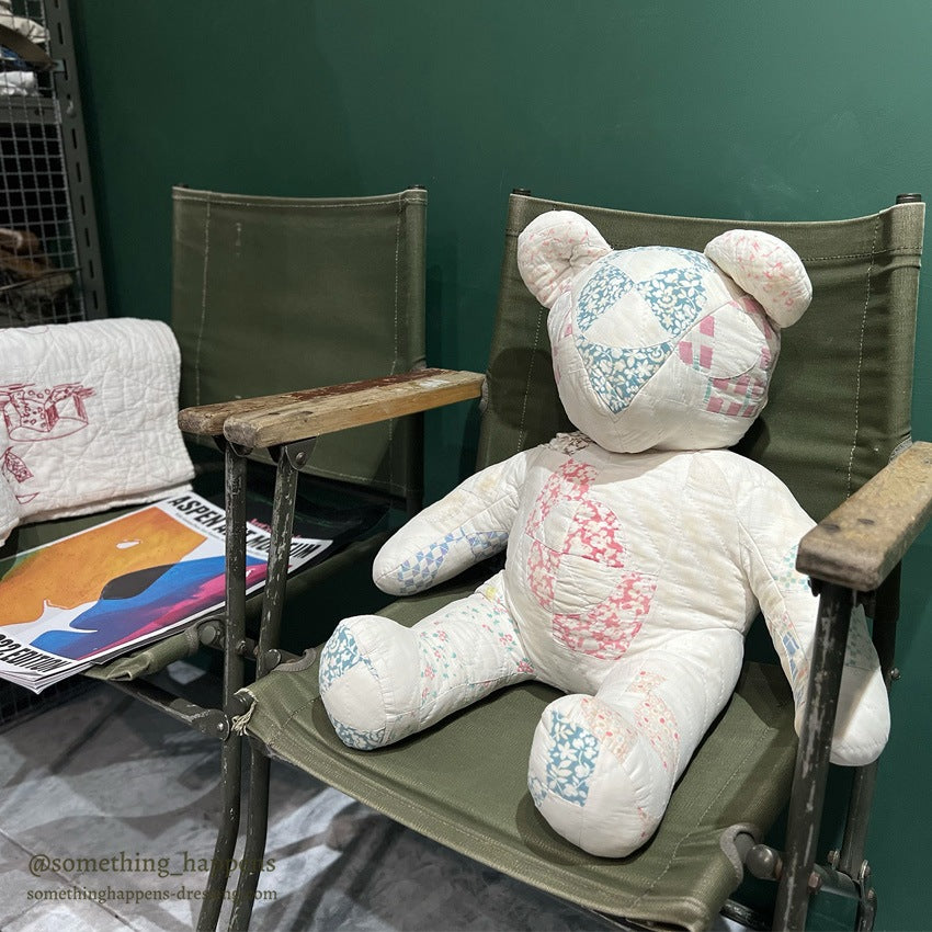 ANTIQUE CALICO PATCHWORK QUILTED TEDDY BEAR BIG...
