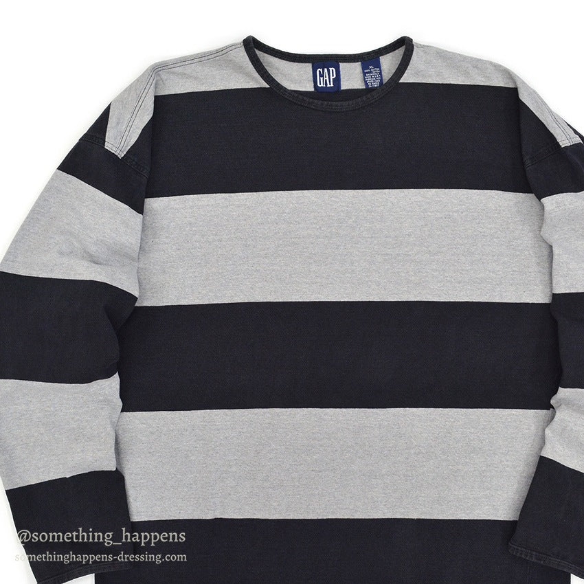 1980's~ GAP WIDE BLACK STRIPE COTTON L/S TEE...XL