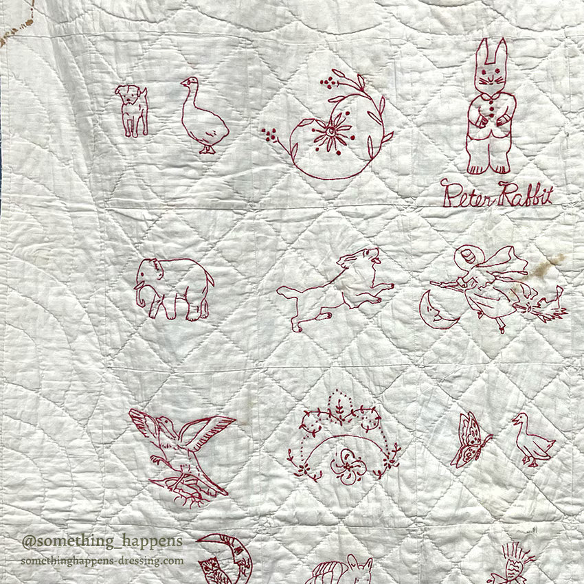 REDWORK HAND EMBROIDERY BABY QUILT... 120cm/107cm