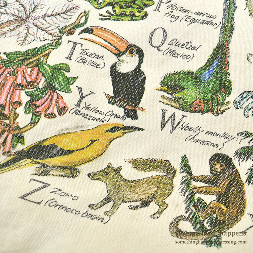 1990's STUDIO Q RAINFOREST ABC's PRINT CANVAS TOTE BAG...