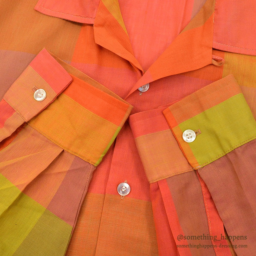 1960's~ OVEN-SET BLOCK PANEL PLAID SHIRT ... L