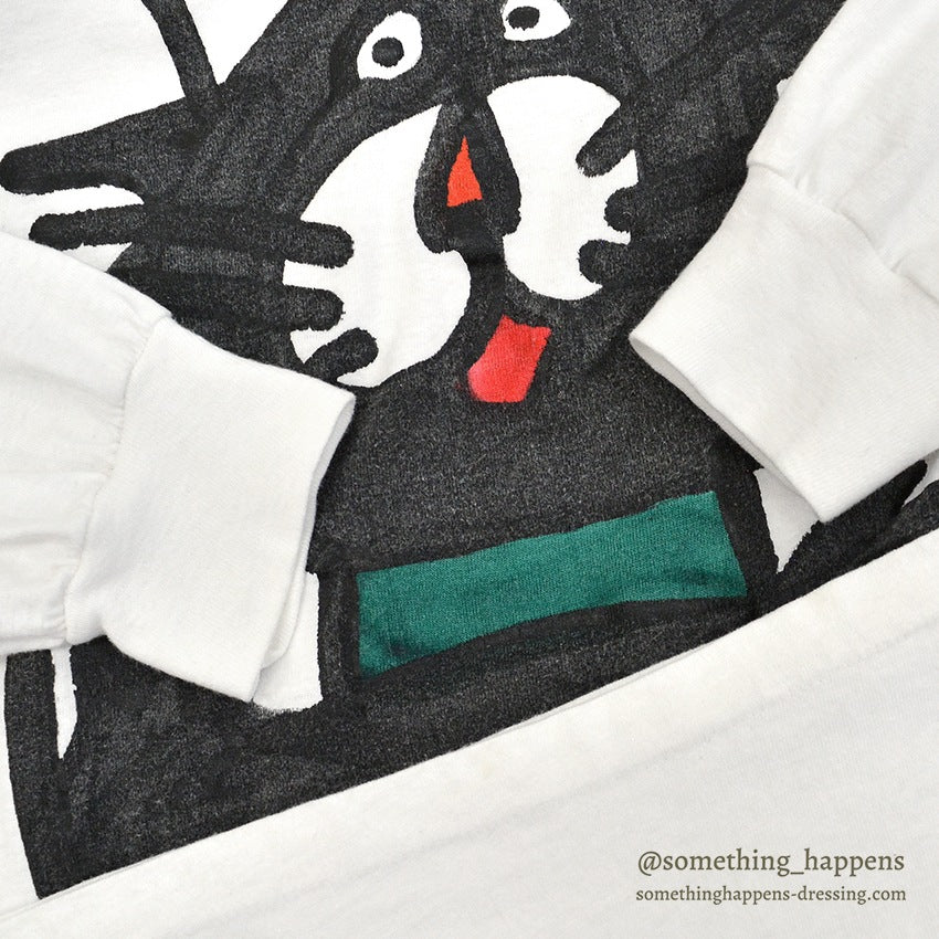 1980's~ HANES HAPPY CAT ART HAND PAINTED L/S TEE ... XL