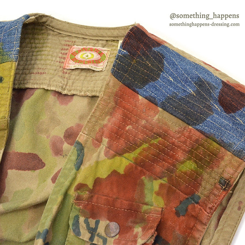 1980's BANANA REPUBLIC HAND PAINTED CAMO PHOTO JOURNALIST VEST...XL