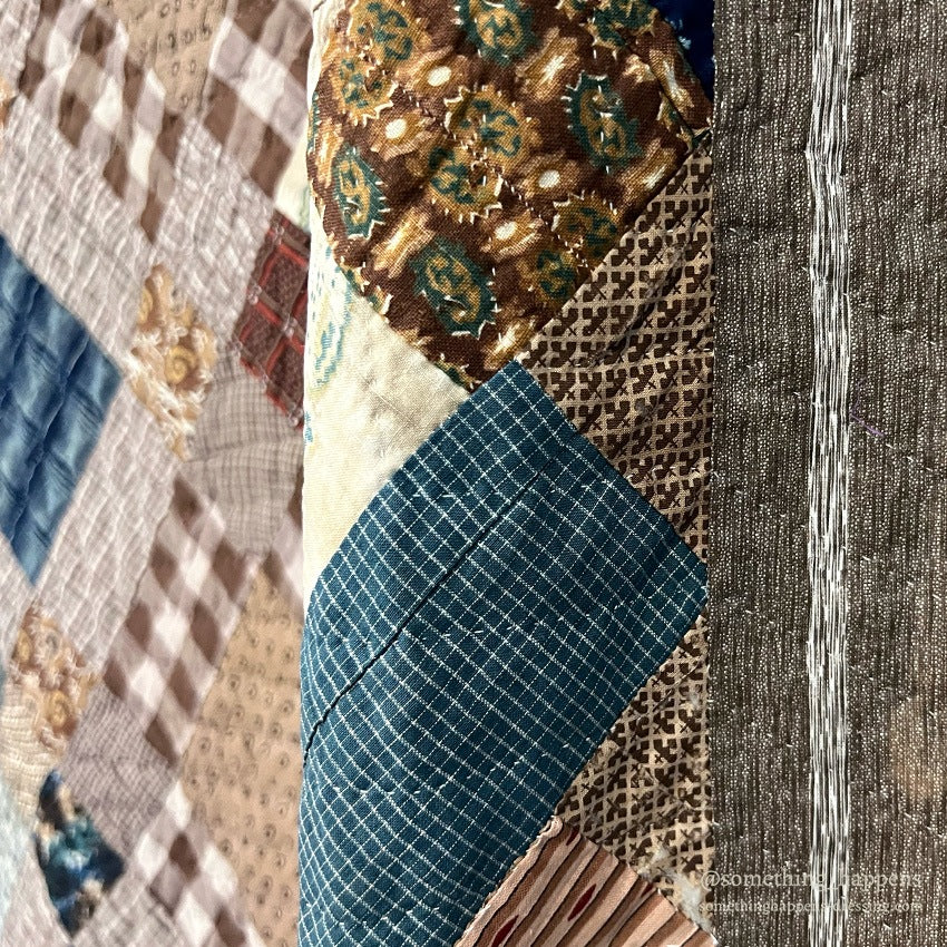 ANTIQUE PRIMITIVE FOLK ART PATCHWORK QUILT... 228cm/228cm