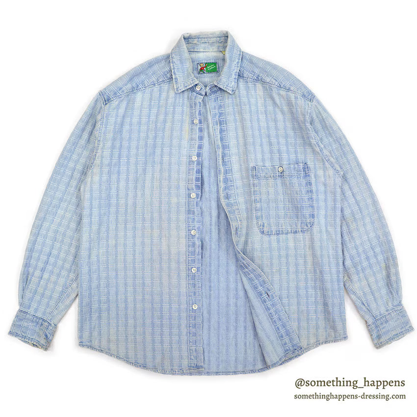 1990's JOHNNY COTTON DOBBY CLOTH L/S SHIRT ... S