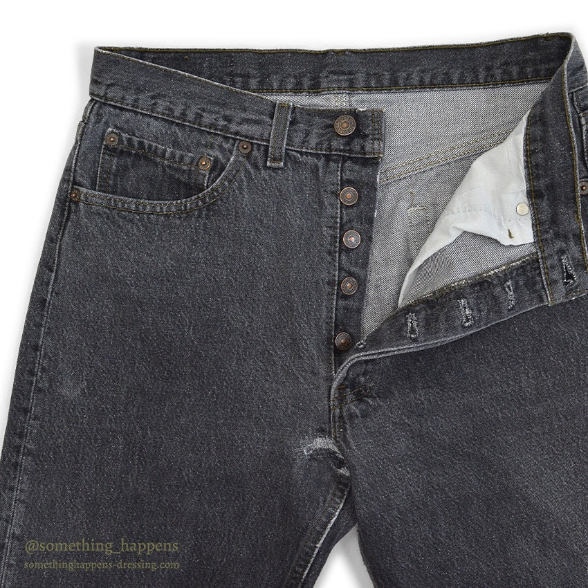 1990's Levi's 501 BLACK DENIM PANTS CHOPPED... W32
