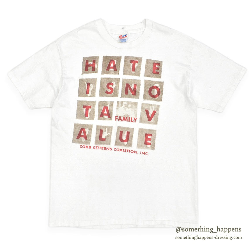 1990's HANES HATE IS NOT A FAMILY VALUE PHOTO PRINT T-SHIRT ... L