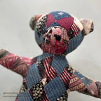 ANTIQUE CALICO PATCHWORK QUILTED TEDDY BEAR / STAND...