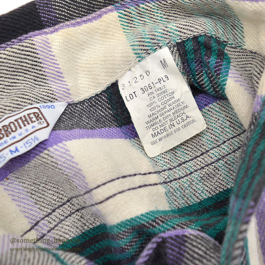 ~1980's FIVE BROTHER PLAID FLANNEL SHIRT / CUT OFF SLEEVES ... M