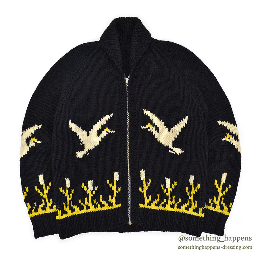 1950's OLD BLACK COWICHAN SWEATER DUCKS AND FLOWERS...