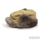 1960's EDDIE BAUER MOUTON FUR DOWN HAT / AUTUMN TAN...XL