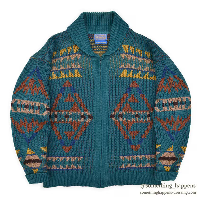 ~1980's PENDLETON NATIVE PATTERN ZIP-UP WOOL CARDIGAN... M